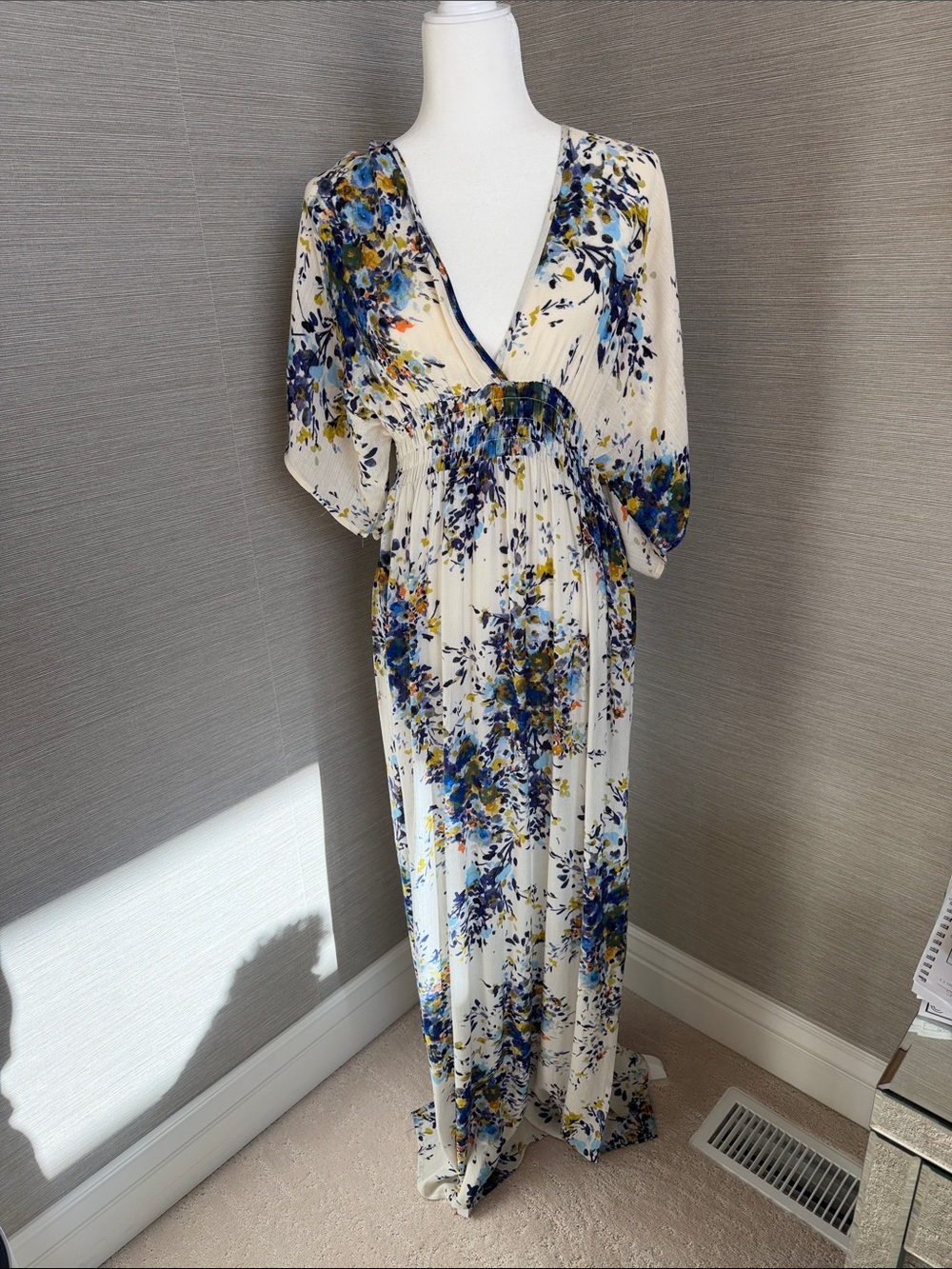 Lovestitch White Maxi Dress with Blue & Yellow Floral Print